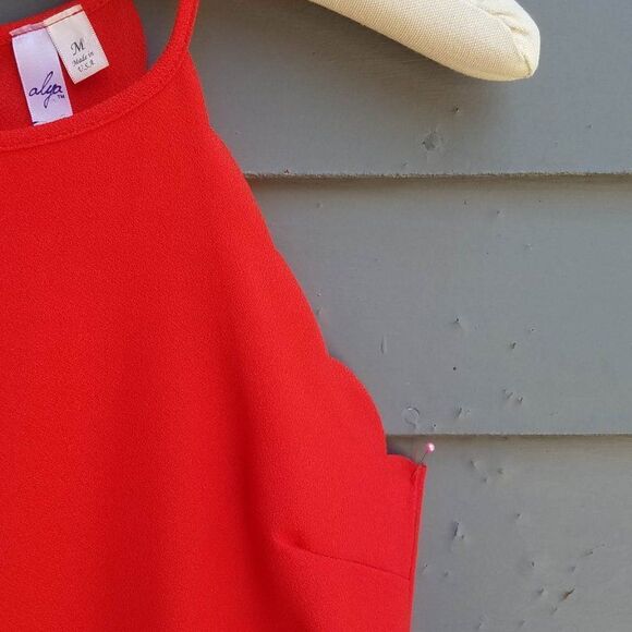 Alya Red Scallop Dress with Spagetti Straps size Medium - Picture 3 of 9